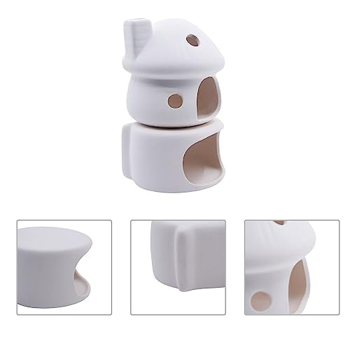 Aquarium Decor Ceramic Mushroom House with Cave Set Ornament Fish Tank Landscape Decoration for Small Shrimp for Goldfishes to Rest (White) - color: White B