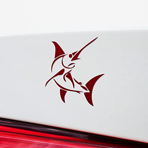 2 Pcs - Decal Stickers of Stylized Marlin Fish (Burgundy) Premium Waterproof Vinyl Decal Stickers for Laptop Phone Accessory Helmet Car Window Mug Tuber Cup Door Wall Decoration ANDSKUS512501RE070722 - color: Burgundy, size: 3.8'' x 4.4''