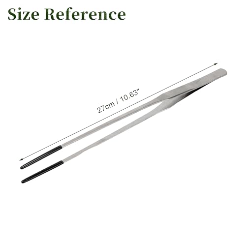 Reptile Feeding Tongs, Stainless Steel Lizard Feeding Tongs, Aquarium Straight Feeding Tweezers for Reptiles with Rubber Tip, Terrarium Feeding Tongs 10.63" L, Black Silver Tone - color: Black, size: 10.63"