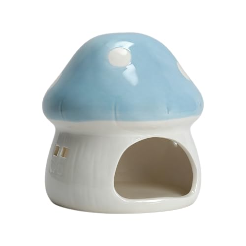 AnRui Ceramic Mushroom Aquarium Decor Cute Mini House Betta Fish Tank Accessories Decoration Hideaway Hideout Cave Ornament for Small Fish, Shrimp, Goldfish and Reptiles (Blue, Large) - color: Blue, size: Large