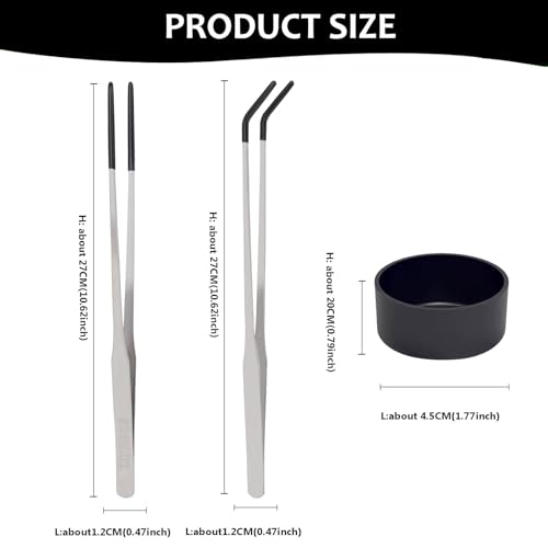 3 PACK Stainless Steel Reptile Feeding Tongs,10.62" Straight &Curved Long Feeding Tweezers&Bowl Set,Non Slip Feeding Tools with Rubber Tip,Bearded Dragon Tank Accessories (B-Silver) - color: B-silver