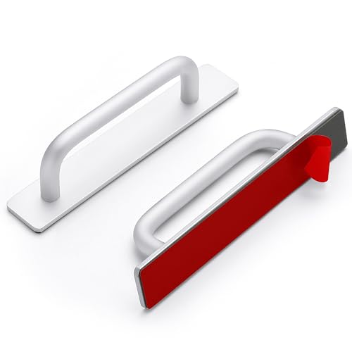 2 Pack Adhesive Handles Self Stick Instant Cabinet Handles 5.83" Stick on Cabinet Handles Drawer Push Pull Handles Helper Sliding Screen Door Handles for Sliding Closet Window Wardrobe - Silver - color: Silver, size: 5.83 In Length