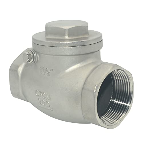 1-1/2" Stainless Steel SS316 Swing Check Valve,NPT Female x Female Thread,WOG 200 PSI PN16 CF8M - size: 1.5 Inch