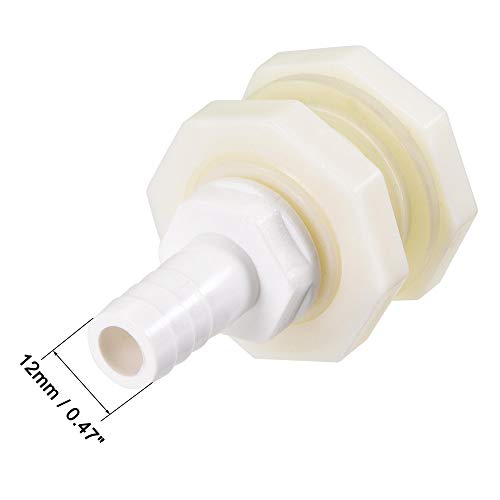 uxcell Bulkhead Fitting Adapter 12mm Barbed x G1/2 Female ABS White for Aquariums, Water Tanks, Tubs, Pools - size: G1/2