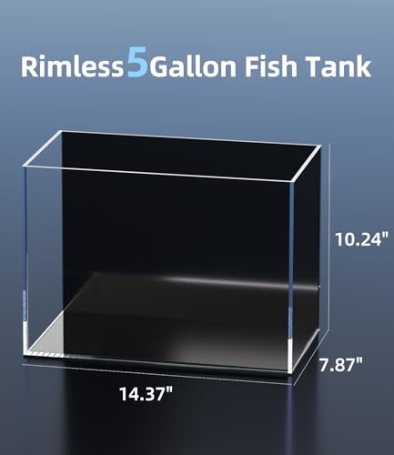 5 Gallon Glass Fish Tank Ultra Clear Rimless Aquarium, Built-in Black Background Rectangular Tank - size: 5 gallon tank only