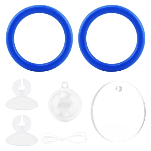 2pcs Bettas Fish Enrichment Toys Ring, with Mirror/Floating Ball, Exercise Floating Mirrors and Training Ring for Fish Tank, Aquarium Feeding Rings Accessories - color: blue