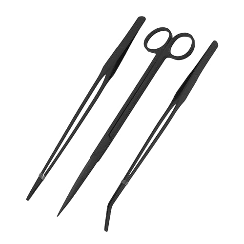 Mandala Crafts Black Stainless Steel Aquascaping Tools Kit – Aquarium Plant Tools with Tweezers and Scissors for Fish Tanks, Hospital Tanks, Goldfish Bowls, Aquariums, and Terrariums - color: Black 3-in-1 Kit, size: 10 Inches