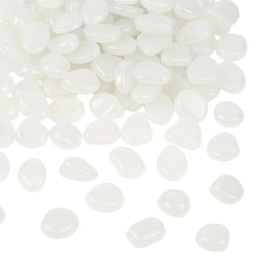 1 Box 100Pcs Glow Pebbles Fish Tank Decor Glowing Aquarium Rocks White Resin Gravel Luminous Decorative Stones for Garden Landscaping Pathway Driveway Outdoor Pot Plants Bonsai Yard Decor - color: White