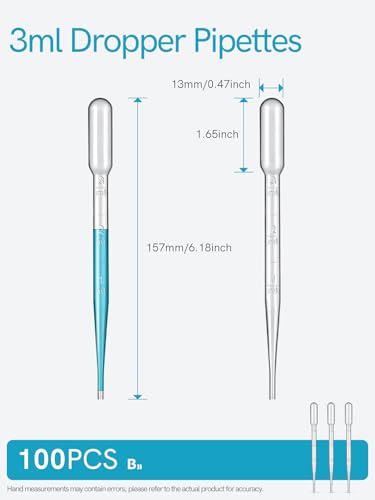 3ML Pipettes Dropper 100PCS, Disposable Plastic Transfer Pipettes for Accurate Liquid Transfer, Perfect for Essential Oils, Resin, DIY Art, Lab Scientific Experiments, Measuring, Science Class - size: 3.0ml-100PCS