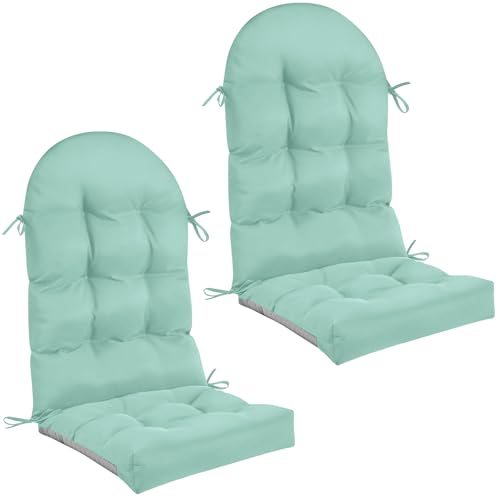 Geelin 2 Pcs Outdoor Patio Chair Cushion Thick High Back Adirondack Chair Cushion Tufted Weather & Fade Resistant Anti-Slip Outside Rocking Chairs Pads with Ties, 44 x 19 x 4 Inch (Light Green) - color: Light Green