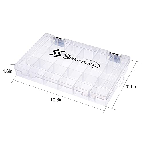 Sougayilang Fishing Tackle Boxes - 3600 3700 Plastic Storage Organizer Box with Removable Dividers - Fishing Tackle Storage - 4 Packs Transparent Tackle Trays - color: Two 3600 (Tray Size: 10.8"x7.1"x1.6")