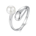 Chunky Rings for Women Statement Adjustable Pearl Ring Turquoise Spoon Ring Sunflower Dainty Open Ring Non Tarnish Unique Jewelry Gift - color: Silver Pearl