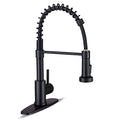 Kitchen Faucets with Pull Down Sprayer Commercial Industrial Stainless Steel Single Handle Single Hole Spring Farmhouse RV Sink Faucet, Matte Black Kitchen Faucet for Laundry Utility Room Sink - color: Matte Black, style: Classic