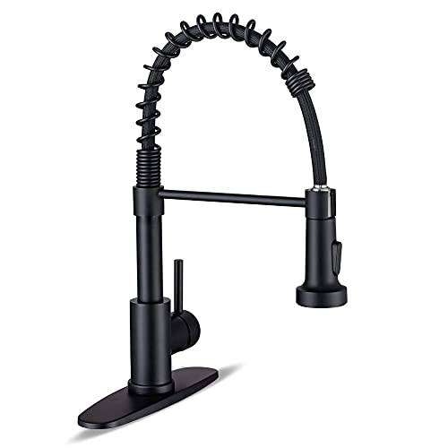 Kitchen Faucets with Pull Down Sprayer Commercial Industrial Stainless Steel Single Handle Single Hole Spring Farmhouse RV Sink Faucet, Matte Black Kitchen Faucet for Laundry Utility Room Sink - color: Matte Black, style: Classic