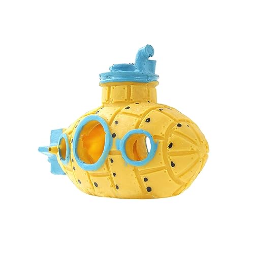 Saim Little Cute Retro Submarine Aquarium Decoration,Cave Landscaping Ornament for Shrimp Shelter Betta Cichlid Goldfish Hermit Crabs Fish Tanks Fish Toy - Yellow