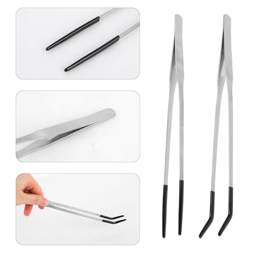 4pcs Reptile Feeding Tongs, Stainless Steel Straight Curved Aquarium Feeder Tweezers Tools with Rubber Tips for Bearded Dragons Snake Lizards Gecko