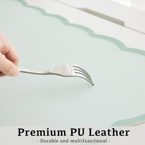 Scalloped Desk Mat, 23.6" x 11.8" Cute Small Aesthetic Desk Accessories, PU Leather Computer Laptop Desk Mouse Keyboard Pad, Desk Writing Mat for Vanity/Work/Home Decor Sage Green - color: Sage, size: 23.6" x 11.8"