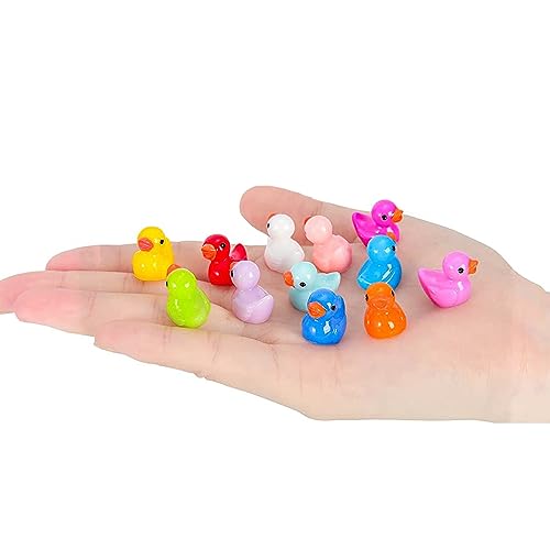 200 Pcs Mini Ducks 10 Colors Miniature Figures Charms Ornament Potted Micro Fairy Garden Landscape Aquarium Hide Tiny Duck for Craft, Dollhouse, Home Decorations（Random Color）