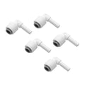 1/4 Inch Stem Elbow Connector, 90 Degree Push to Connect Plastic Quick Fittings for Water Pipe, Reverse Osmosis System, Aquarium Tubing, Easy Plug-In Elbow Joint, White (5 Pack)
