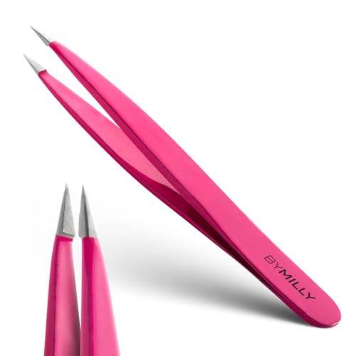 Pointed Tweezers | High Carbon Stainless Steel Needle Nose | Fine Point Precision Hair Removal | Perfectly Aligned & Hand-Filed Sharp | Pink - color: Pink