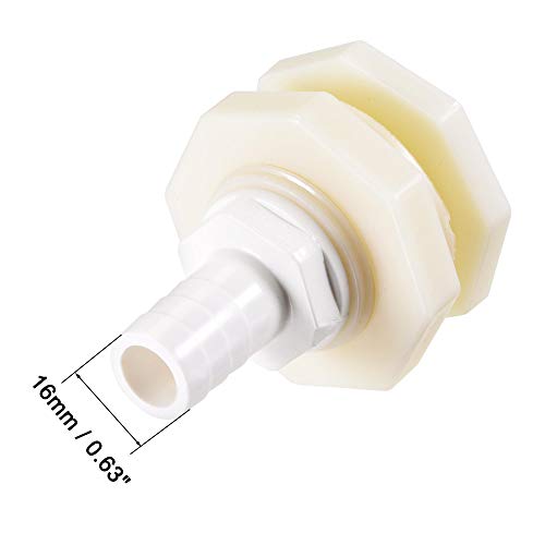 uxcell Bulkhead Fitting Adapter 16mm Barbed x G3/4 Female ABS White for Aquariums, Water Tanks, Tubs, Pools - size: G3/4