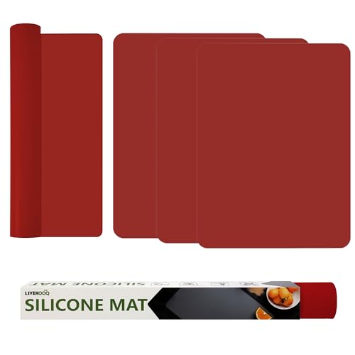 Silicone Mat for Kitchen Counter, Silicone Mat Trimable to Size (Red, 15.7×11.8inch-4pcs), BPA-Free Silicone Placemat, Heat-Resistant NonSlip Table Mat for Air Fryer, Countertop Protector Mat - color: Red, size: (M2 - 15.7''x 11.8‘’x 0.04'')