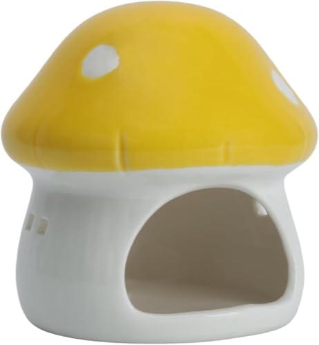 Aquarium Mushroom House Decorations, Ceramic Fish Tank Hideout Landscaping, Small Fish Hideaway Spawning Cave Decor for Shrimp Goldfish (Yellow) - color: Yellow