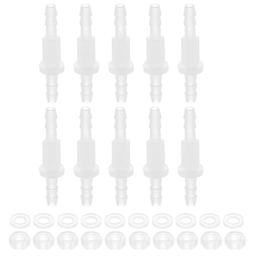 uxcell 10Pcs Plastic Hose Barb Fitting, 5/32" x 5/32" Bulkhead Adapter Union Splicer Mender Pipe Connector with M8 Nut and Washer for Aquarium Air Water Fuel - size: 5/32" x 5/32", M8 Nut