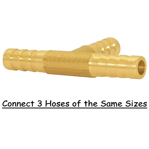 Uenede 3PCS Solid Brass 1/4"OD Barb Tee Splicer Mender Hose Barb Fitting 3-Way Union Intersection for Water/Oil/Gas - size: 1/4" Barb, style: Tee (3 Way)