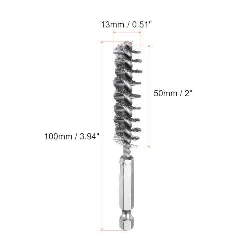HARFINGTON 10Pcs Stainless Steel Bore Brush 13mm Dia 4" Long Cleaning Twisted Wire Brush with Handle 1/4" Hex Shank for Tubes, Ports, Bearings - size: 13mm