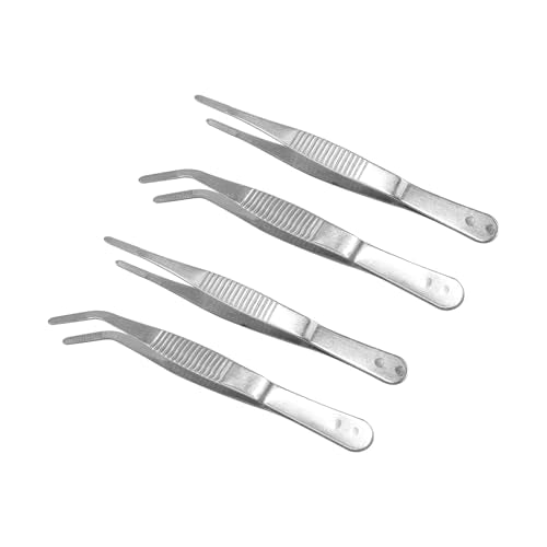 4-Pack 5" Stainless Steel Tweezers, Precision Serrated Straight and Curved Tip for Cooking/Crafts/Terrarium (Non-Slip) - size: 5inch Straight and Curved Tip
