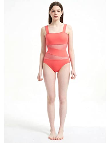 Women's Mesh Swimsuits One Piece Cutout Bathing Suits Backless Hollow Out Swimwear Sexy See Through High Cut Monokini - color: Watermelon, size: 4