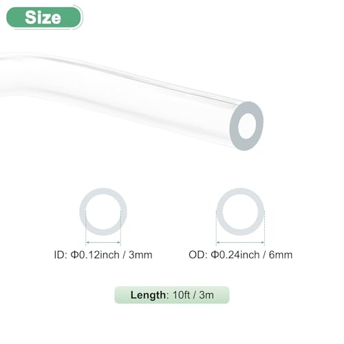 M METERXITY Clear Plastic Tubing, 0.12Inch(3.0mm) ID 0.24Inch(6mm) OD, 10ft(3.0m) Length PVC Tube Low Pressure Flexible Vinyl Tubing for Garden/Water Hose Airline Tube Aquarium - size: 0.12"×0.24"×10ft