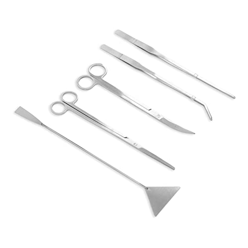 Aquarium Scissors and 5 in 1 Aquascaping Kit with Tweezers, Spatula for Fish Tank Cleaning and Aquatic Plant Trimming, Stainless Steel, Premium 5 Piece Set