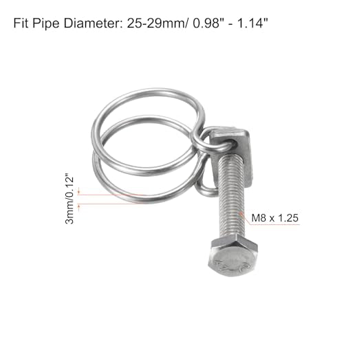 uxcell 10Pcs Double Wire Hose Clamp, 25-29mm Adjustable Stainless Steel Wire Hose Clips with M8 Bolt for Dust Collection Hose, Pump Hose Pipe - size: 25-29mm