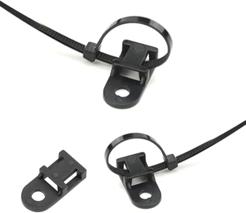 Black Cable Zip Tie Mounts Kit - 100 Pcs Saddle Type Mounts Base With 100 6" Nylon Cable Ties And 100 Tapping Screws - size: 6 Inch