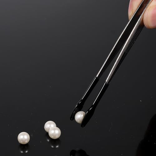 4 Pieces Tweezers with Rubber Tips PVC Rubber Coated Tweezers Rubbers Long Bent Tip Tweezer and Straight Flat Tip Tweezer for Lab Stamp Hobby Jewelry Crafts Feeding (Silver, Black)