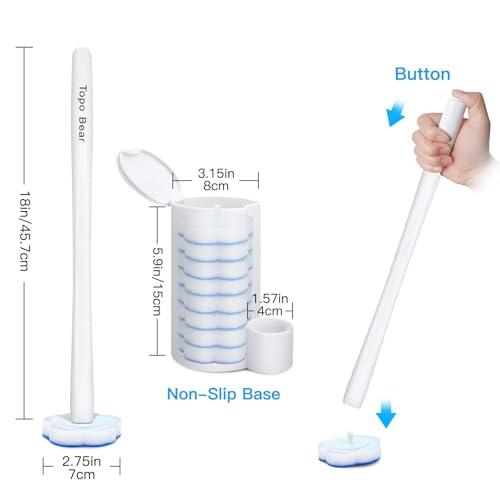 Topo Bear Disposable Toilet Brush Holder Set Toilet Wand (Pack of 2) Toilet Cleaner Scrubber with 24 Refills - size: 2 brushes+24 Refills