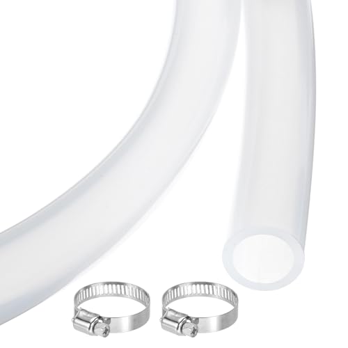 MECCANIXITY 3ft Clear Silicone Rubber Tubing 1" ID 1 1/8" OD Plastic Tube Flexible Air Hose for Brewing, Wine Making, Pump Siphon, 25mm x 29mm, with 2pcs Clamps