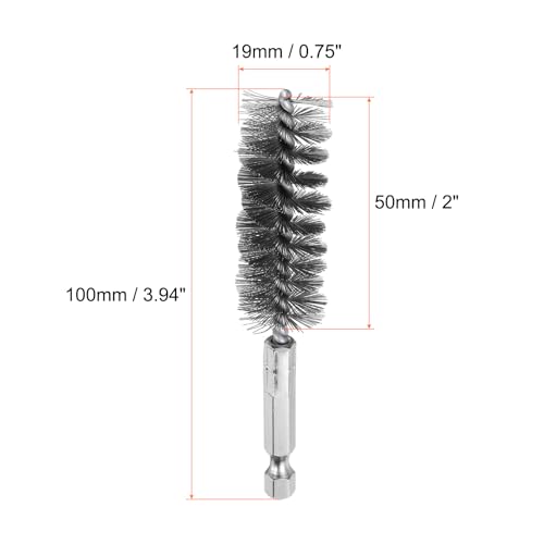 HARFINGTON 10Pcs Stainless Steel Bore Brush 19mm Dia 4" Long Cleaning Twisted Wire Brush with Handle 1/4" Hex Shank for Tubes, Ports, Bearings - size: 19mm