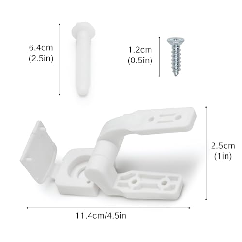 White Plastic Toilet Seat Hinge Replacement with Bolts, Screws, and Nuts, Universal Toilet Seat Bracket Hardware for Replacement and Repair.