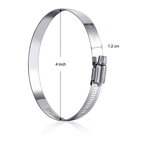 Boao 4 Pieces 4 Inch Adjustable 304 Stainless Steel Duct Clamps Worm Gear Hose Clamp for Pipe, Intercooler, Plumbing, Tube and Fuel Line - size: 4 Inch