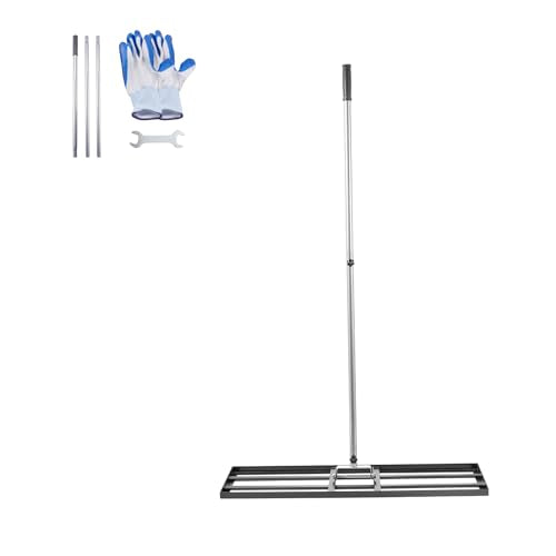 VEVOR Lawn Leveling Rake, Lawn Leveler with 83.9 in Handle, 36x10 in Ground Plate, Rust-Resistant Carbon Steel Soil Leveler, 3 Heights Adjustable, Effort Saving Lawn Leveling Tool for Yard Golf Court - size: 36"x10", style: Classic: Carbon Steel