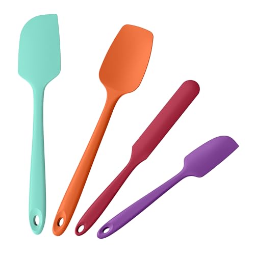 4-Piece Silicone Spatula Scrapers: Doosu 600°F Heat Resistant Food Grade Kitchen BPA Free Rubber Baking Cooking Tool Nonstick Utensil Set for Mixing, Scraping, Folding, Stirring, Serving (Multi-4) - color: Multicolor 7, size: Set of 4