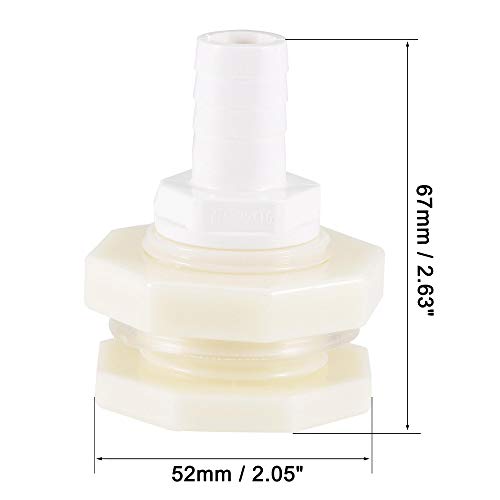 uxcell Bulkhead Fitting Adapter 16mm Barbed x G3/4 Female ABS White for Aquariums, Water Tanks, Tubs, Pools - size: G3/4