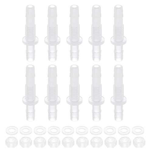 uxcell 10Pcs Plastic Hose Barb Fitting, 1/4" x 1/4" Bulkhead Adapter Union Splicer Mender Pipe Connector with M8 Nut and Washer for Aquarium Air Water Fuel - size: 1/4" x 1/4", M8 Nut