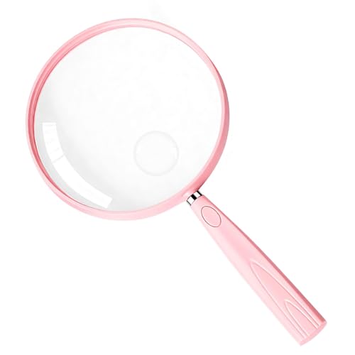 Feosky Handheld Reading Magnifier, 10X Magnifier, 130mm Shatterproof Lens, Non-Slip Handle for Adults Close Work, Seniors Reading and Nature Exploration, Hobby Observation(Pink) - color: Pink, size: 130mm