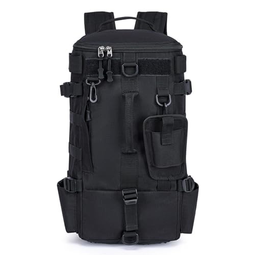 Tactical Fishing Backpack with Rod Holders,35L MOLLE Tackle Bag Water Resistant for Men and Women,Outdoor Gear Storage for Saltwater and Freshwater (Black) - color: Black