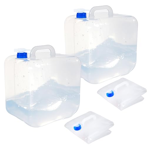Collapsible Water Container with Spigot & Hook, BPA Free Water Jug, Foldable Carrier Bucket, Water Storage Container for Camping Hiking Survival Kit, 2-Pack (10L/2.6 Gallon) - size: 2.6 Gallon