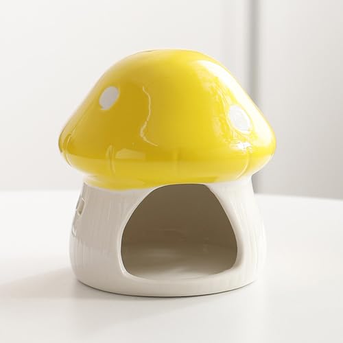 Cute Aquarium Mushroom House Betta Fish Tank Accessory Decor Mini Ceramic Fish Hideout Shrimp Cave Ornament (Yellow)